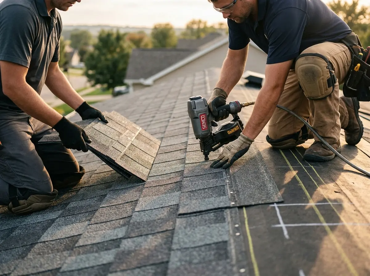 Professional roofer working on a residential roof in New Orleans